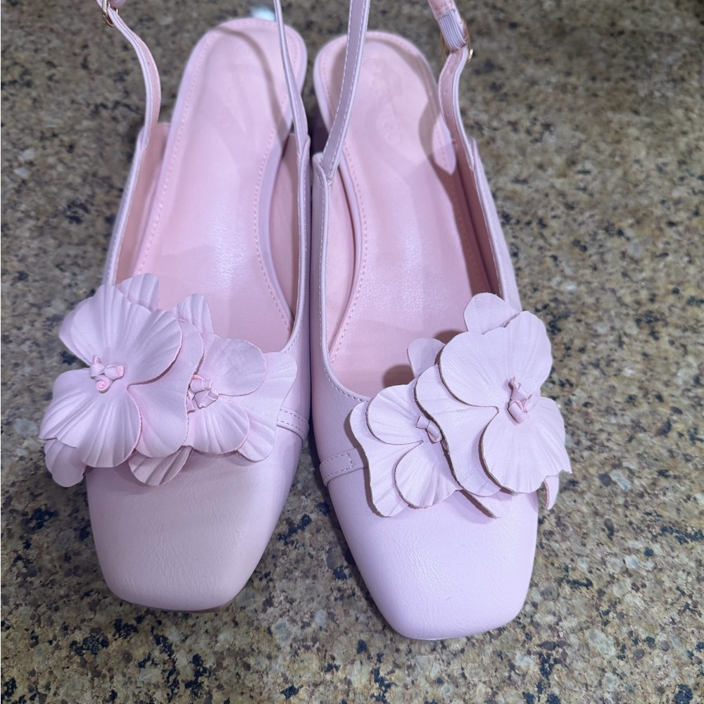 Women's Pink Floral Slingback Flats